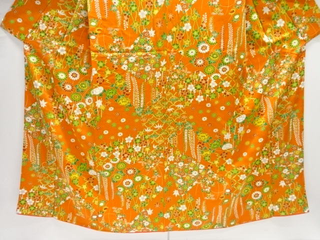  切りばめ風　草花模様小紋着物